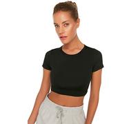 Trendyol Camicetta in Maglia Girocollo Standard Aderente Sportiva Donna Camicia, Nero