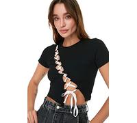 Trendyol Camicetta in Maglia Girocollo Standard Standard da Donna, Nero, XS