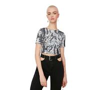 TRENDYOL Camicetta Lavorata a Maglia con Motivo Batik Blouse, Grigio, XS Donna