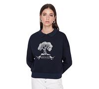 Trendyol Camicia Collo con Felpa Slogan Fidanzato Maglia di Tuta, Blu Navy, S Donna