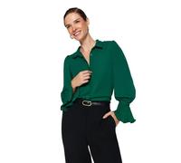 Trendyol Camicia da Donna a Maniche Lunghe dritte Maglietta, Verde Smeraldo, 46