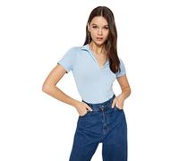 Trendyol Body in Maglia a Collo Alto Standard Aderente da Donna Camicia, Blu, S