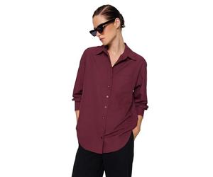 Trendyol Camicia da Donna Dritta a Maniche Lunghe Plus Size Maglietta, Borgogna Scuro, 44