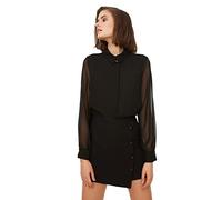 TRENDYOL Black Crepe Behandelt Chiffon-Hemd Maglietta, Nero, 48 Donna