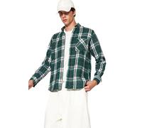 Trendyol Camicia da Uomo a Quadretti/a Maniche Lunghe, Slim Maglietta, Verde, M