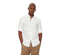 Trendyol Camicia da Uomo White Button Revers Apolent Slim Fit a Maniche Lunghe, Bianco, S