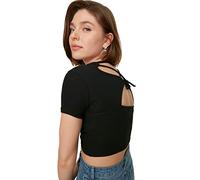 Trendyol Camicia Lavorata a Maglia Nera sul Retro Blouse, Nero, S Donna