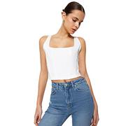 Trendyol Camisole Tessuta del Collare Quadrato Aderente Regolare di Disegno della Donna Camicia, Ecru, S