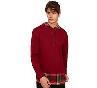 Trendyol Cappuccio Plaid Regular Felpa Maglia di Tuta, Borgogna, L Uomo
