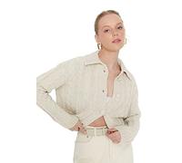 Trendyol Cardigan da Donna con Colletto rovesciato Ajouré Regolare, Pietra, L, Pietra, L
