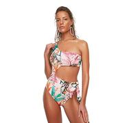 Trendyol Costume da Bagno in Maglia Colorblock Donna, Polvere, 0