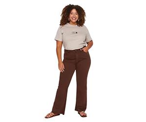 Trendyol Damen Gerade Hohe Taille Plus-Size-Jeans, Jeans da Donna, Brown,