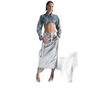 TRENDYOL Damen Gerade Maxi Eine Linie Rock Occidentale, Argento, 42 Donna