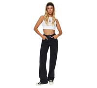 Trendyol Damen Gerade Weites Bein Hohe Taille Jeans, Jeans da Donna, Black,
