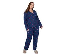 Trendyol Damen Herz Webstoff Hemd-Hose Große Größen in Pyjama-Set Pigiama, Navy Blue, 4XL da Donna
