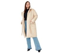 Trendyol Damen Oversize Puffer Plain Webstoff Große Größen in Winterjacke Cappotto, Stone, 48 da Donna