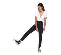 Trendyol Donna Donna Vita Alta Gamba Dritta Mamma Jeans Pantaloni, Nero, 38