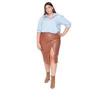 Trendyol Donna Midi Matita Intrecciata Plus Size Gonna, Marrone, 52