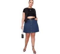 Trendyol Donna Mini A-Line Skater Tessuto Plus Size Gonna, Blu, XXX-Large