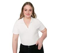 Trendyol Donna Regolare Standard Collo Polo Maglia Plus Size Camicetta Camicia, Bianco, XX-Large