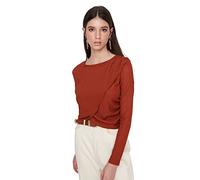 Trendyol Donna Regolare Standard Girocollo Maglia Camicetta Camicia, Marrone, M