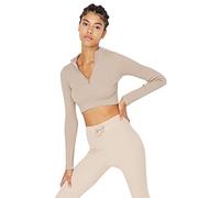 Trendyol Donna Sportswear Crop Standard Standing Collar Knit Camicetta Camicia, Pietra, S