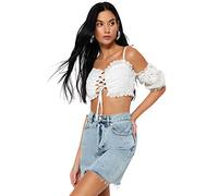 Trendyol Donna vestibilità Regolare Basic Carmen Collo Camicia Intrecciata, Bianco, 34, Bianco, 34