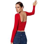 Trendyol Donne Dritto Maniche Lunghe Sottile La Cam Blouse, Colore: Rosso, XS Donna