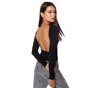 Trendyol Donne Dritto Maniche Lunghe Sottile La Cam Blouse, Nero, L Donna