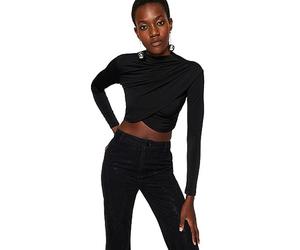 Trendyol Donne Dritto Maniche Lunghe Sottile La Cam Blouse, Nero, XS Donna