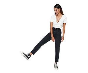 Trendyol Donne Vita Alta Gamba Dritta Mamma Jeans Pantaloni, Nero, 40 Donna