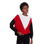 Trendyol Felpa Aderente Colorblock Girocollo Maglia di Tuta, Rosso, S Donna