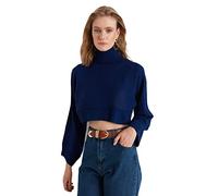 Trendyol Felpa da Donna a Collo Alto Tinta Unita, Blu Navy, L