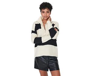 Trendyol Felpa da Donna con Colletto in Piedi a Righe Oversize, Grigio, M