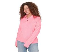 Trendyol Felpa da Donna con Collo a Polo Normale Taglie Forti, Rosa, 4X-Large