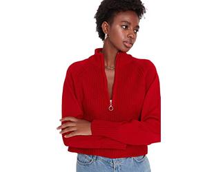 Trendyol Felpa da Donna Regular Fit Basic con Colletto in Piedi, Rosso, S