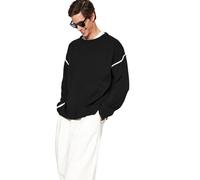 Trendyol Felpa da Uomo Girocollo Tinta Unita Oversize, Nero, M