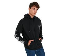 Trendyol Felpa Oversize con Cappuccio Fantasia Geometrica Maglia di Tuta, Nero, XS Uomo