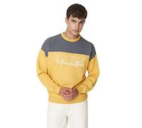 Trendyol Felpa Oversize Uomo Girocollo con Slogan, Senape, S, Senape, S