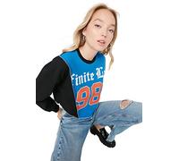 Trendyol Felpa Regular Girocollo con Slogan Maglia di Tuta, Nero, M Donna