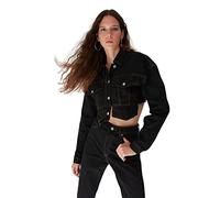 Trendyol Giacca Corta Tinta Unita con Colletto a Camicia Cappotto, Nero, M Donna