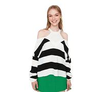Trendyol Girocollo A Righe Regolare Maglia di Tuta, Ecru, M Donna