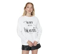 Trendyol Girocollo con Slogan Regular Felpa Maglia di Tuta, Bianco, XL Donna