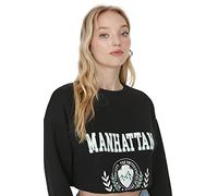 Trendyol Girocollo con Slogan Regular Felpa Maglia di Tuta, Nero, L Donna
