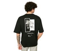 TRENDYOL Herrenübergroße Rundkragen Gedruckt Kurzarm-t-Shirt, Nero, L Uomo