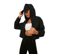TRENDYOL Hooded Crop Gestrickt Singard Sweatshirt Felpa con Cappuccio, Nero, M Donna