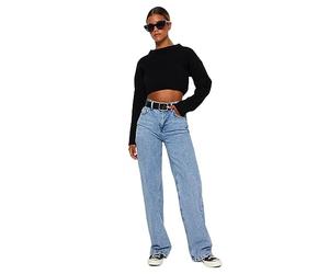 TRENDYOL Jeans a Vita Alta da Donna Dritta Gamba Larga, Azzurro, 36