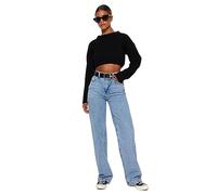 TRENDYOL Jeans a Vita Alta da Donna Dritta Gamba Larga, Azzurro, 48