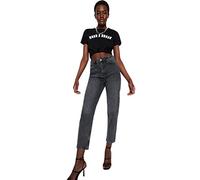 Trendyol Jeans da Donna a Vita Alta con Gamba Larga Pantaloni, Antracite, 64