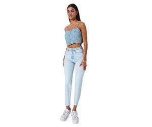 TRENDYOL Jeans da Donna a Vita Alta, Gamba Dritta, Mamma Pantaloni, Azzurro, 44